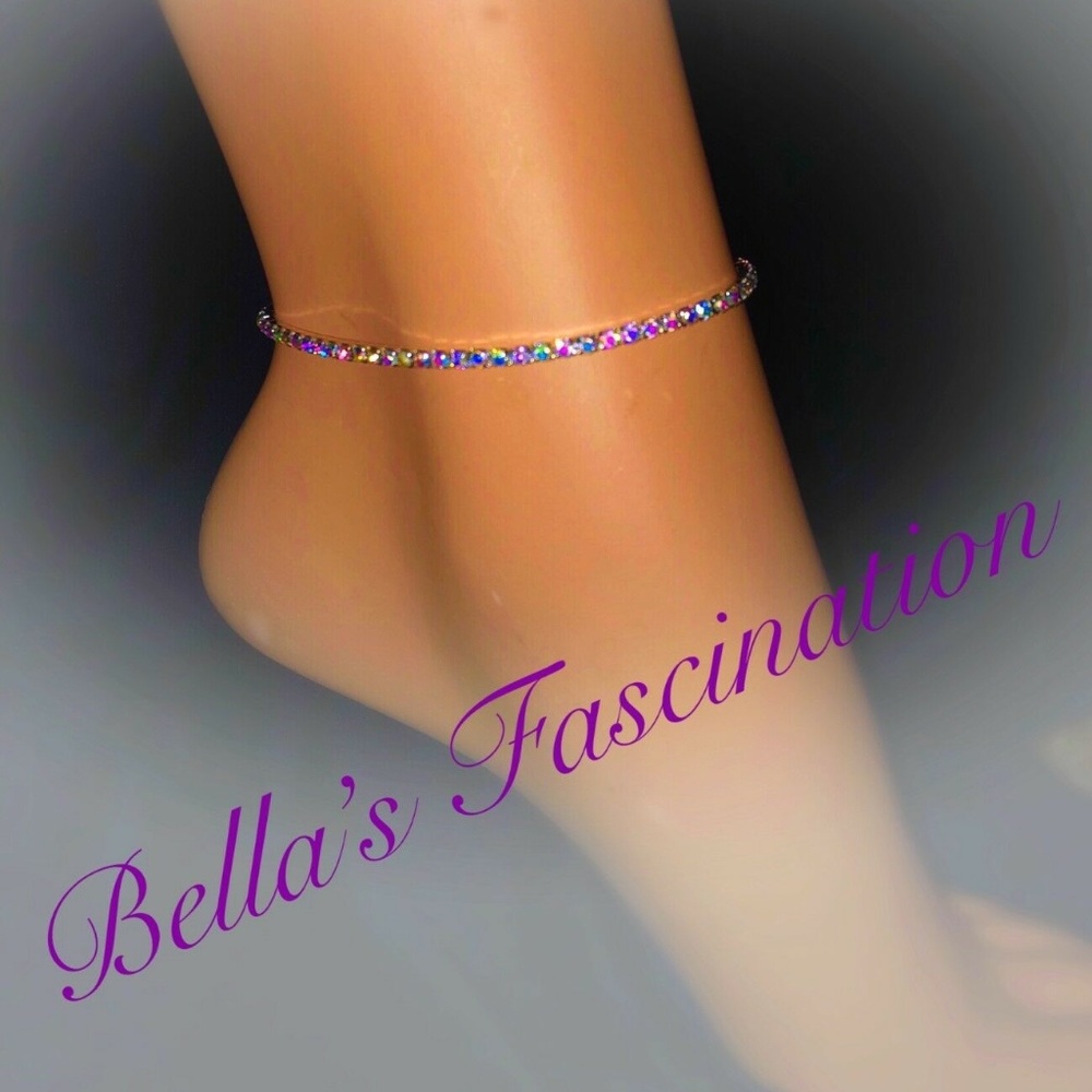 1 Row Aurora Borealis Rhinestone Stretch Anklet AB